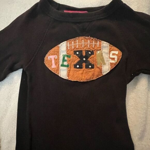 XS (2.4) Hip Together black lobby crew neck sleeve ribbed “Texas” football shirt - Picture 3 of 10